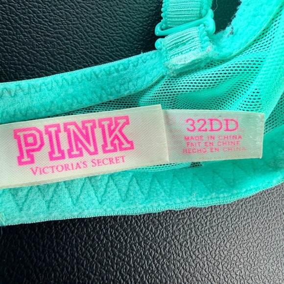 Victoria's Secret PINK Bra 32DD Teal Lace Push Up Underwire Floral Padded Charm - Picture 7 of 9